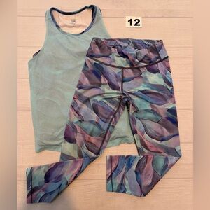 Athleta Girl Blue & Purple Printed Active Set